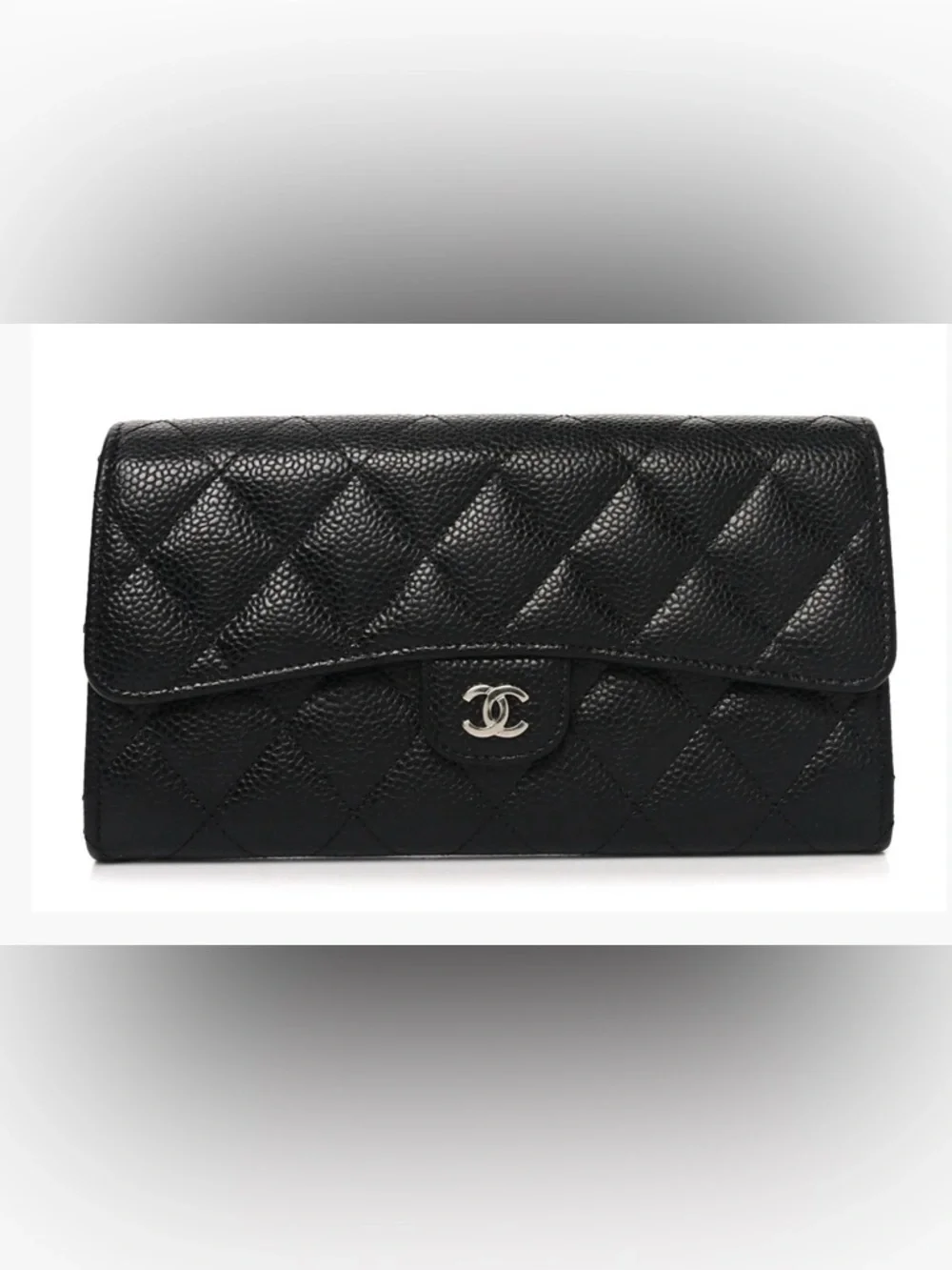CHANEL Caviar Quilted Large Gusset Flap Wallet Black/Burgund Timeless Classic L-